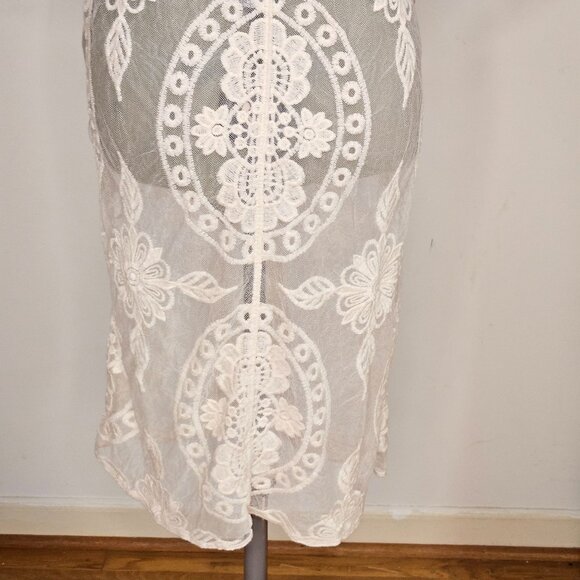 White Sheer Floral Lace Kimono Cardigan Cover Up Open Front 3/4 Sleeve S-M - Picture 7 of 10